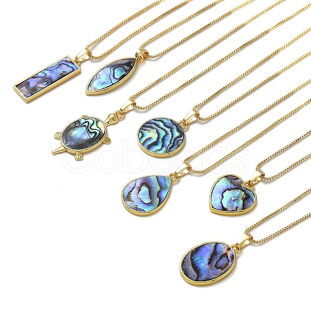 Rack Plating Natural Paua Shell Pendants Necklace NJEW-B104-01G-1