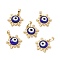 Handmade Evil Eye Lampwork Pendants, with Rack Plating Real 18K Gold Plated Brass Findings, Long-Lasting Plated, Snowflake Charm, Medium Blue, 15x14x4mm, Hole: 4x6.5mm