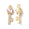 Rack Plating Alloy Rhinestone Pendants, Nickel Free, with Glass, Star Key Charms, Golden, Pink, 24x8.5x5.5mm, Hole: 2mm