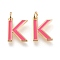 Brass Enamel Pendants, with Jump Ring, Long-Lasting Plated, Real 18K Gold Plated, Letter.K, Hot Pink, Letter.K, K: 16x12x1.8mm, Jump Rings: Inner Diameter: 3mm