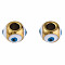 201 Stainless Steel Enamel Beads, Round with Evil Eye, Golden, White, 8.5x8.5x6mm, Hole: 3mm