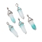 Natural White Jade Pointed Pendants, Faceted, with Platinum Tone Brass Findings, Lead free & Cadmium Free, Dyed, Turquoise, Bullet, 27~30x9~10x7~8mm, Hole: 4x3mm