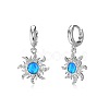 Sun Rhodium Plated 925 Sterling Silver Micro Pave Cubic Zirconia Dangle Hoop Earrings EJEW-P257-01P-1