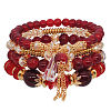4Pcs 4 Styles Bohemian Style Alloy Glass Round Beaded Stretch Bracelets FS-WG80D8B-01-2
