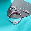 Natural Rose Quartz Pi Disc Braided Bead Bracelet BJEW-JB08793-3