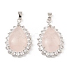 Natural Rose Quartz & Rhinestone Pendants G-K338-31P-07-1