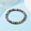 Polymer Clay Disc Heishi Surfer Stretch Bracelets BJEW-JB09834-01-3