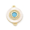 Brass Micro Pave Clear Cubic Zirconia & Shell Connector Charms KK-M303-03G-01-1