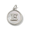 Brass Pave Natural Shell Flat Round with Letter Charms KK-Z115-13P-E-1