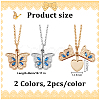 4Pcs 2 Colors Alloy Pave Cornflower Blue Glass Blank Butterfly Locket Pendant Necklaces for Women NJEW-DR0001-10-2