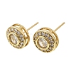 Flat Round Brass Micro Pave Clear Cubic Zirconia Stud Earrings EJEW-H180-13G-4