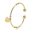 PVD Vacuum Plating 202 Stainless Steel Heart Charm Open Cuff  Bangles for Women BJEW-M317-02G-1