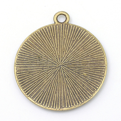 Tibetan Style Alloy Flat Round Pendant Cabochon Settings X-TIBEP-M022-34AB-1