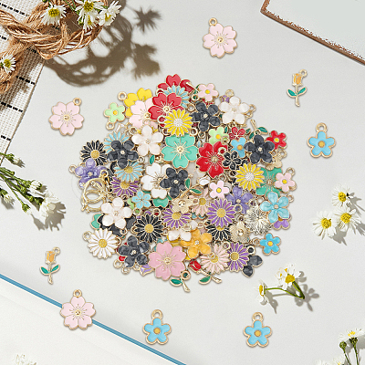 120Pcs 6 Styles Alloy Enamel Pendants ENAM-SC0007-03A-1