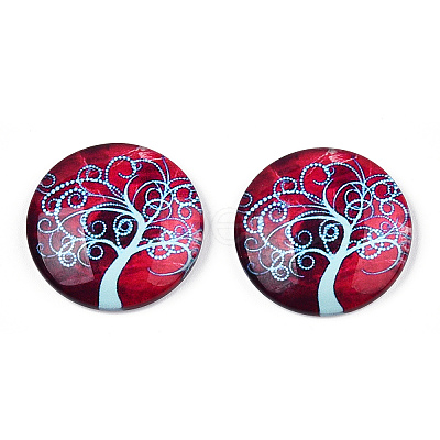 Half Round/Dome Tree Pattern Glass Flatback Cabochons for DIY Projects LS-GGLA-Q037-25mm-M28-04-1