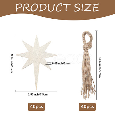 40Pcs Unfinished Wooden Star Pendants Set for Painting Arts WOOD-SP0001-43-1