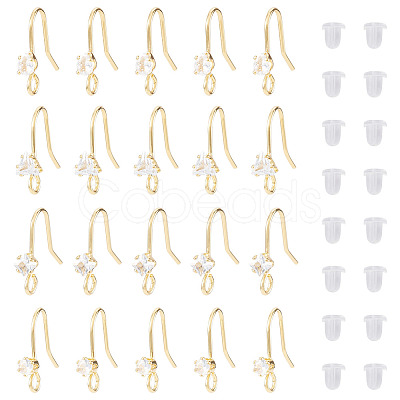 32Pcs 4 Styles Brass Pave Clear Cubic Zirconia Earring Hooks KK-TA0008-45-1