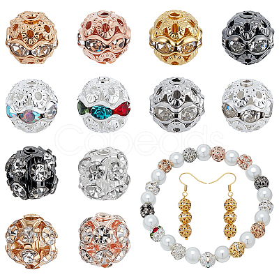 96Pcs 12 Colors Brass Rhinestone Beads KK-PH0011-02-1