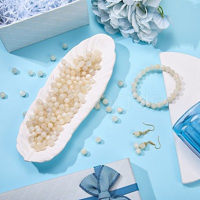 100Pcs Natural White Moonstone Round Beads with Strong Stretchy Beading Elastic Thread G-SZ0002-31-1