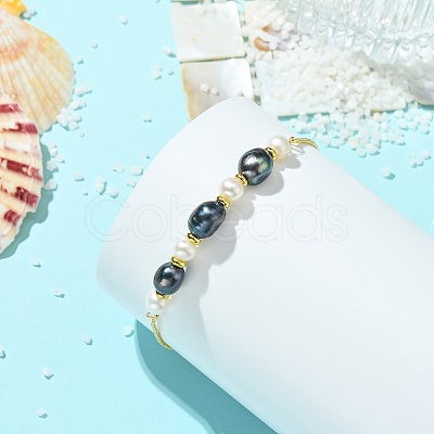 Adjustable Natural Cultured Freshwater Pearl Slider Bracelets KK-BJEW-JB14102-01-1