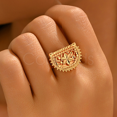 Brass Geometric Floral Finger Rings for Women CO0398-1