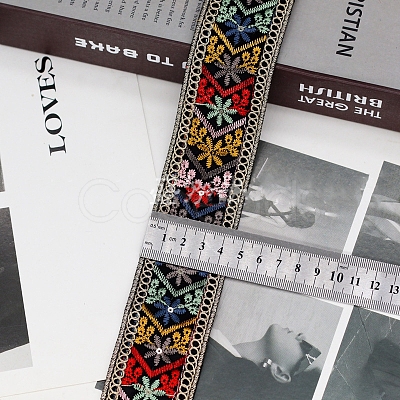 10 Yards Ethnic Style Floral Polyester Embroidery Ribbon PW-WG79888-02-1