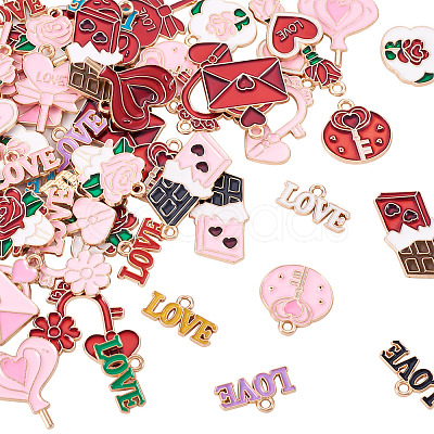 52Pcs 26 Styles Valentine's Day Theme Alloy Enamel Pendants ENAM-TA0002-83-1