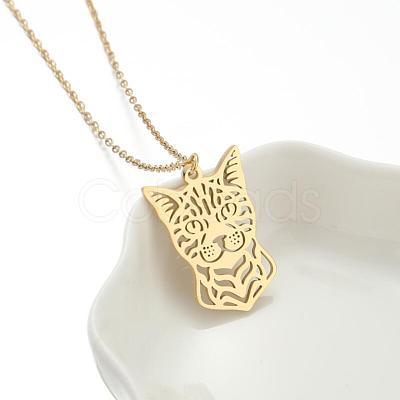 201 Stainless Steel Cutout Cat Shaped Pendant Necklaces for Unisex WG43D0D-01-1