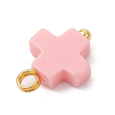 Synthetic Coral Dyed Pink Cross Charms PALLOY-JF04223-01-1