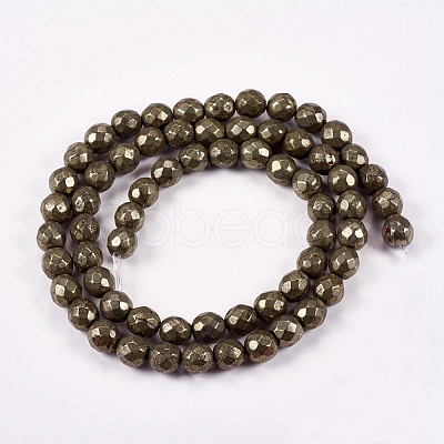 Natural Pyrite Round Beads Strands G-L031-6mm-02-1