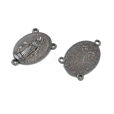 Holy Oval Carved Virgin Mary Tibetan Style Alloy Chandelier Component Links TIBEP-LF0961YKG-B-FF-1