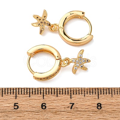 Starfish Brass Micro Pave Cubic Zirconia Hoop Earrings EJEW-F384-14G-01-1