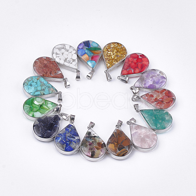 Natural & Synthetic Mixed Stone/Shell Pendants STAS-T043-02-1