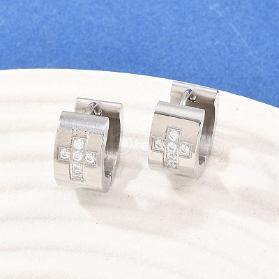 304 Stainless Steel Micro Pave Clear Cubic Zirconia Hoop Earrings EJEW-G457-03P-1