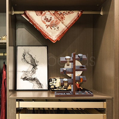 Wood Watch Organizer Display Tower Stands with Tray ODIS-WH0078-60-1