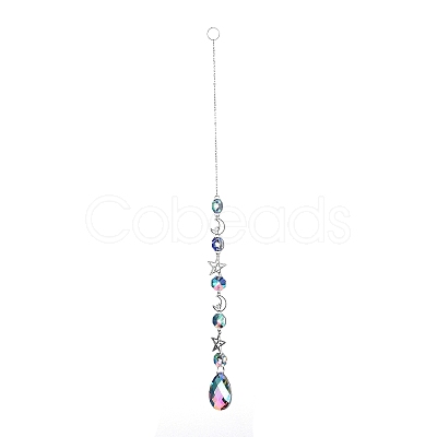AB Color Plated Crystal Teardrop Big Pendant Decorations HJEW-G019-03B-1