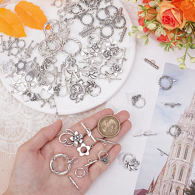 60 Bags 10 Styles Tibetan Style Alloy Toggle Clasps FIND-ME0003-18-1