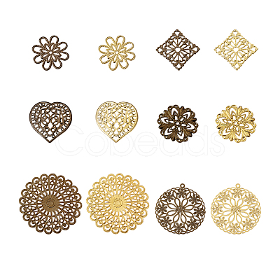 60Pcs 12 Style Brass Multi-strand Links & Filigree Joiners Links KK-SW0001-05-1