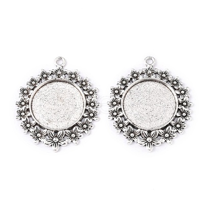 Tibetan Style Alloy Flat Round Pendant Cabochon Settings TIBEP-S238-AS-NR-1