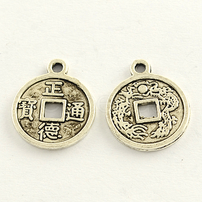 Feng Shui Tibetan Style Zinc Alloy Chinese Coin Pendants TIBEP-Q033-36-1