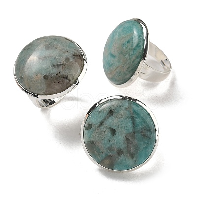 Natural Amazonite Round Adjustable Rings RJEW-K371-09S-14-1