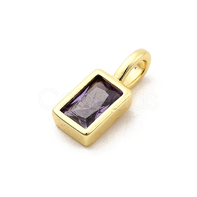 Rectangle Brass Micro Pave Cubic Zirconia Charms KK-C134-14G-1