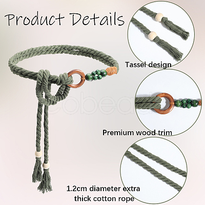2Pcs Handmade Weaving Cotton Tie Knot Waist Chain Belts for Women Ladies Dress AJEW-CP0010-57-1