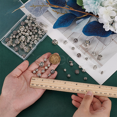 100Pcs 10 Styles Tibetan Silver Beads FIND-FG0003-84-1