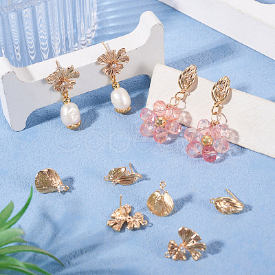 8Pcs 4 Styles Brass with Clear Cubic Zirconia Stud Earring Findings KK-TA0002-61-1