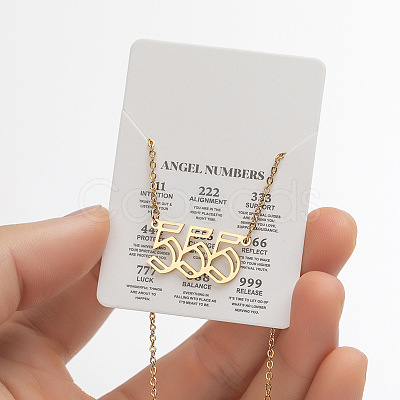 201 Stainless Steel Hollow Angel Number Pendant Necklaces for Women FS-WG21275-27-1