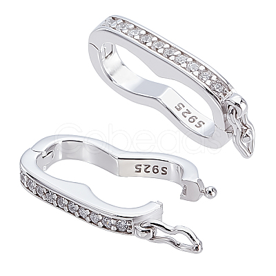 2Pcs Anti-Tarnish Rhodium Plated 925 Sterling Silver Rhinestone Twister Clasps FIND-GA0005-42-1