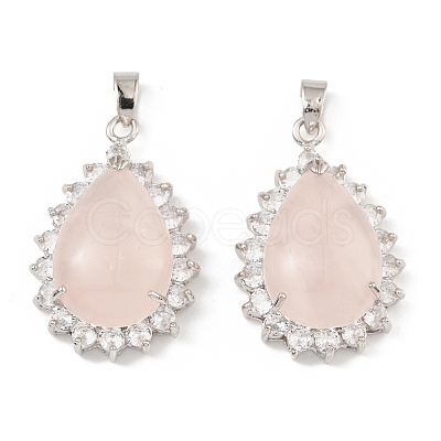 Natural Rose Quartz & Rhinestone Pendants G-K338-31P-07-1