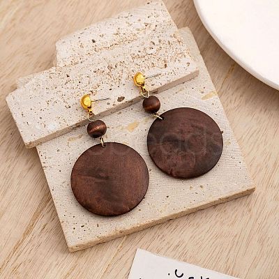 Wood & Brass Dangle Stud Earrings WGD57B9-02-1