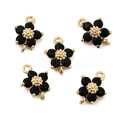 Brass Pave Cubic Zirconia Flower Links Connector Charms KK-H089-34G-03-1